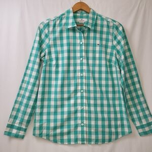Vineyard Vines Checkered Shirt Women's Size 8‎ 100% Cotton Green White